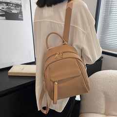 Textured Faux Leather Backpack Women's Double Zipper School Bag
