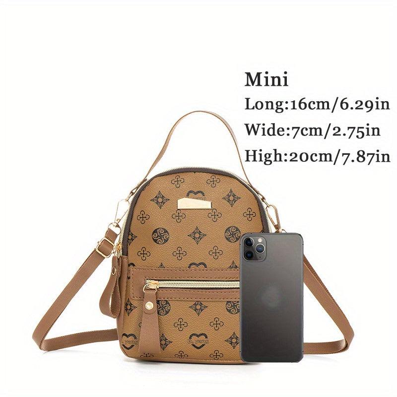 Mini Printed Backpack For Women Faux Leather Purse Pink Bag
