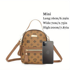 Mini Printed Backpack For Women Faux Leather Purse Pink Bag