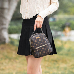 Mini Printed Backpack For Women Faux Leather Purse Pink Bag