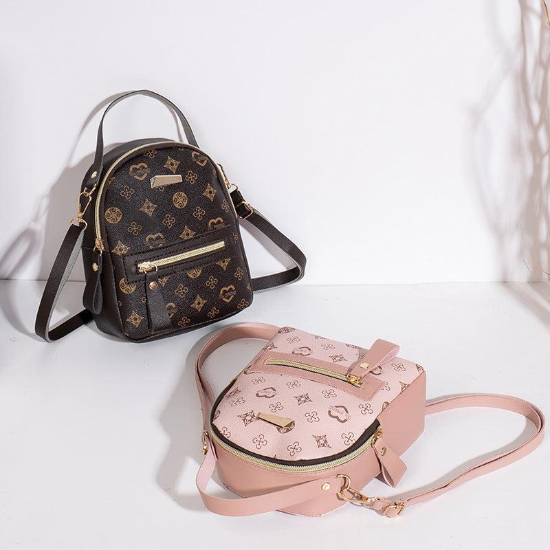 Mini Printed Backpack For Women Faux Leather Purse Pink Bag