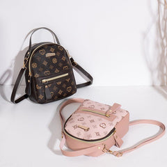Mini Printed Backpack For Women Faux Leather Purse Pink Bag