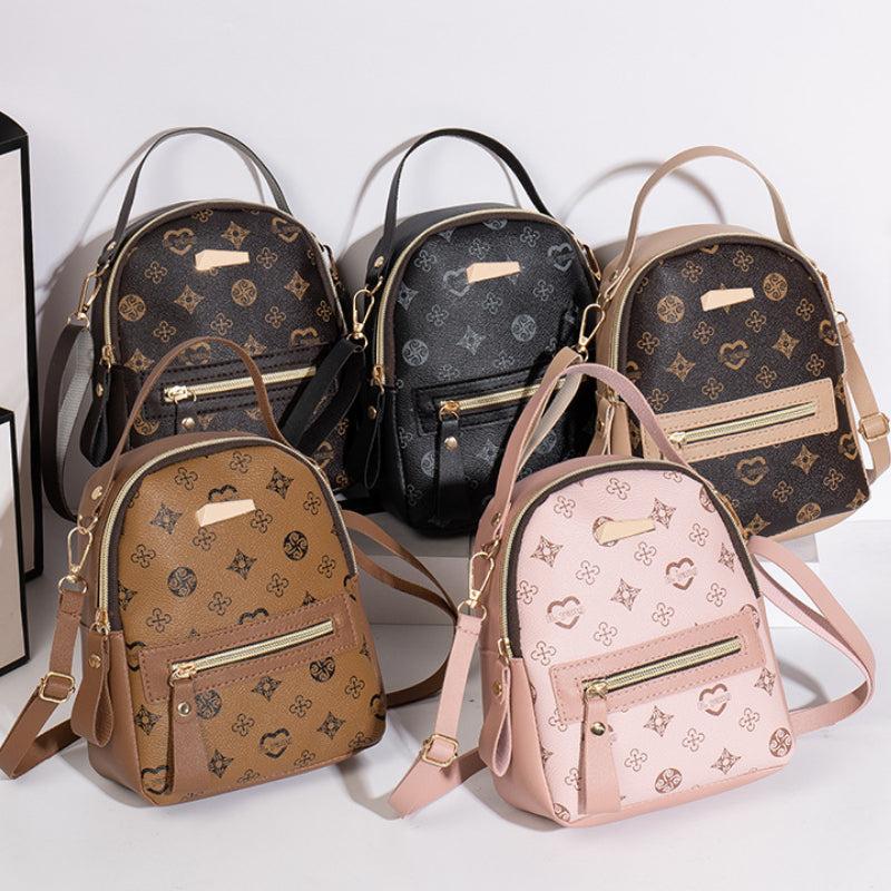 Mini Printed Backpack For Women Faux Leather Purse Pink Bag