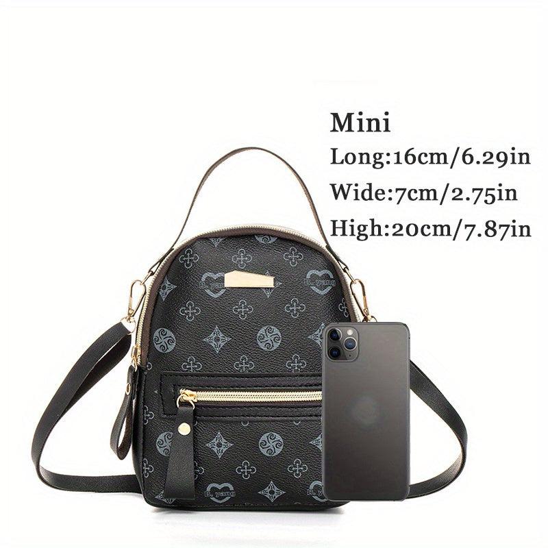 Mini Printed Backpack For Women Faux Leather Purse Pink Bag