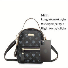 Mini Printed Backpack For Women Faux Leather Purse Pink Bag