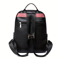 Contrast Backpack PU Leather Daypack Women's Daily Travel Schoolbag