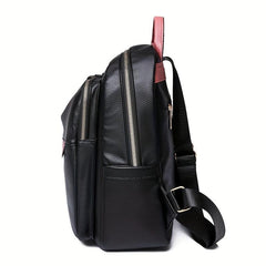 Contrast Backpack PU Leather Daypack Women's Daily Travel Schoolbag
