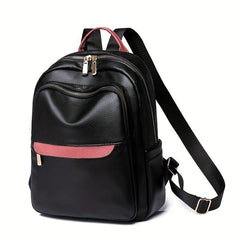 Contrast Backpack PU Leather Daypack Women's Daily Travel Schoolbag