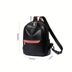 Contrast Backpack PU Leather Daypack Women's Daily Travel Schoolbag