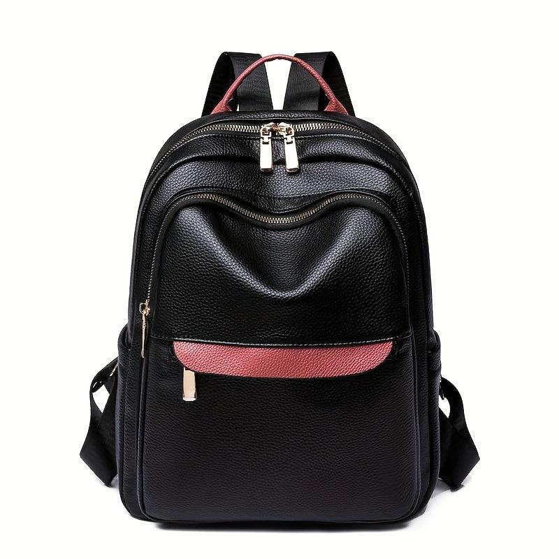 Contrast Backpack PU Leather Daypack Women's Daily Travel Schoolbag