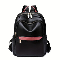 Contrast Backpack PU Leather Daypack Women's Daily Travel Schoolbag