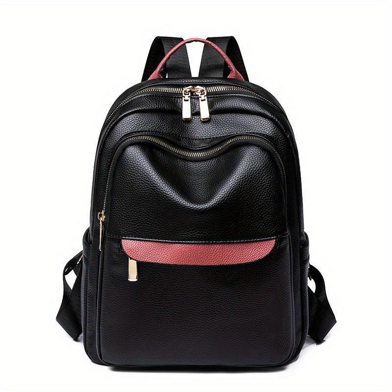 Contrast Backpack PU Leather Daypack Women's Daily Travel Schoolbag