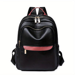 Contrast Backpack PU Leather Daypack Women's Daily Travel Schoolbag
