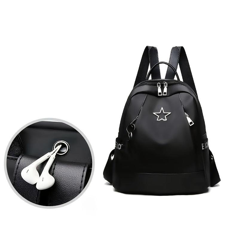 Metal Star Decor Zipper Backpack Waterproof Bookbag for Travel & Work