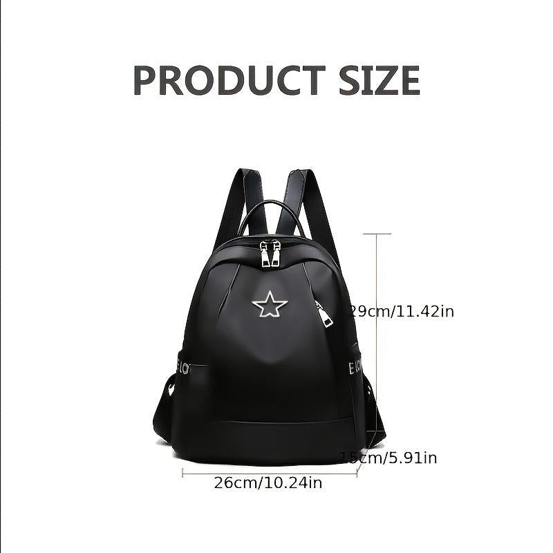 Metal Star Decor Zipper Backpack Waterproof Bookbag for Travel & Work