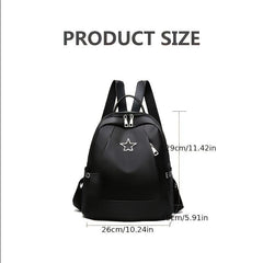 Metal Star Decor Zipper Backpack Waterproof Bookbag for Travel & Work