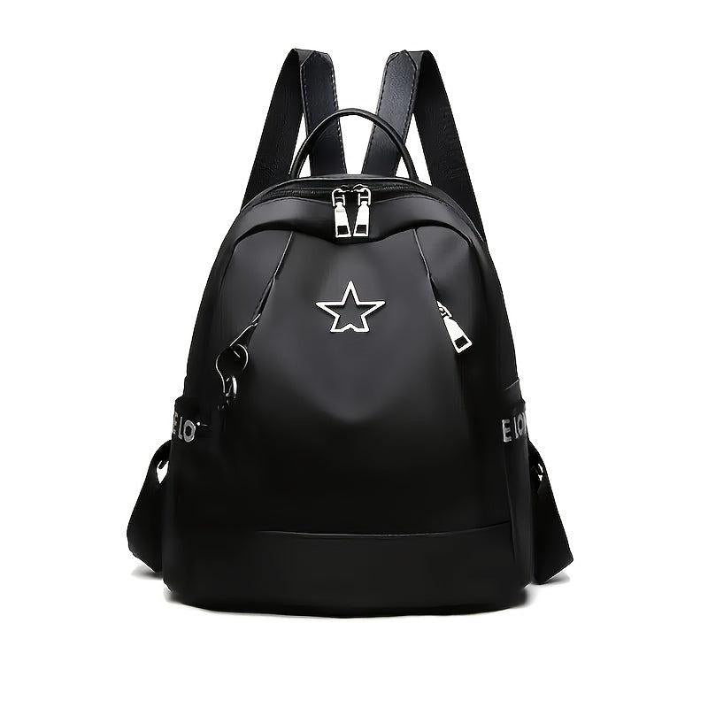 Metal Star Decor Zipper Backpack Waterproof Bookbag for Travel & Work
