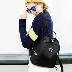 Metal Star Decor Zipper Backpack Waterproof Bookbag for Travel & Work