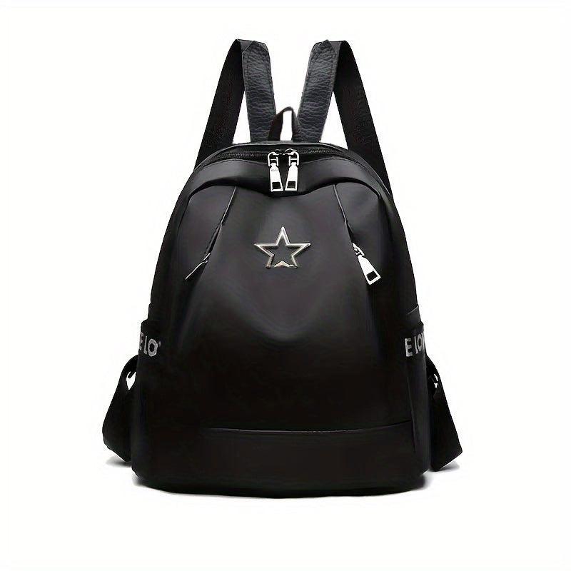 Metal Star Decor Zipper Backpack Waterproof Bookbag for Travel & Work