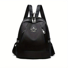 Metal Star Decor Zipper Backpack Waterproof Bookbag for Travel & Work