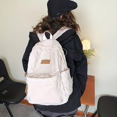 Casual Corduroy Plaid Pattern Backpack Solid Zipper Rucksack