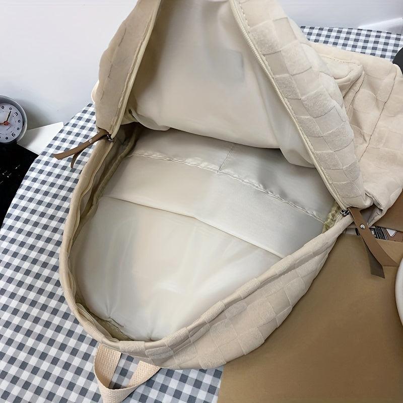 Casual Corduroy Plaid Pattern Backpack Solid Zipper Rucksack