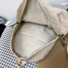 Casual Corduroy Plaid Pattern Backpack Solid Zipper Rucksack