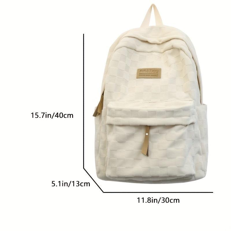 Casual Corduroy Plaid Pattern Backpack Solid Zipper Rucksack