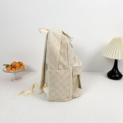 Casual Corduroy Plaid Pattern Backpack Solid Zipper Rucksack