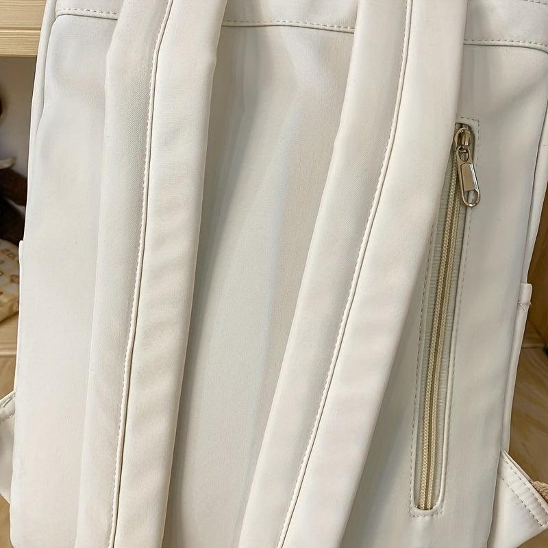 Solid Backpack Zipper School Bag Women's Preppy Rucksack