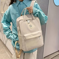 Solid Backpack Zipper School Bag Women's Preppy Rucksack