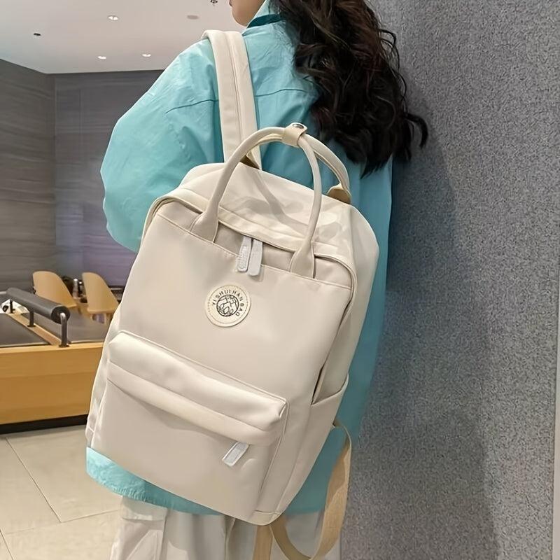 Solid Backpack Zipper School Bag Women's Preppy Rucksack
