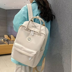 Solid Backpack Zipper School Bag Women's Preppy Rucksack