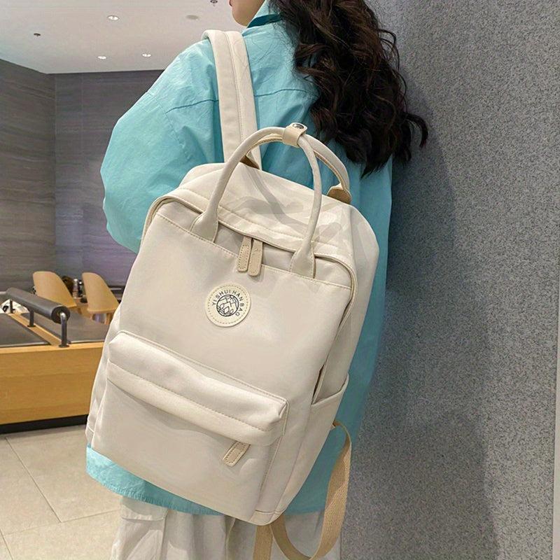 Solid Backpack Zipper School Bag Women's Preppy Rucksack