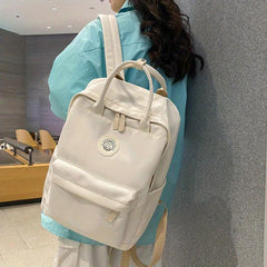 Solid Backpack Zipper School Bag Women's Preppy Rucksack