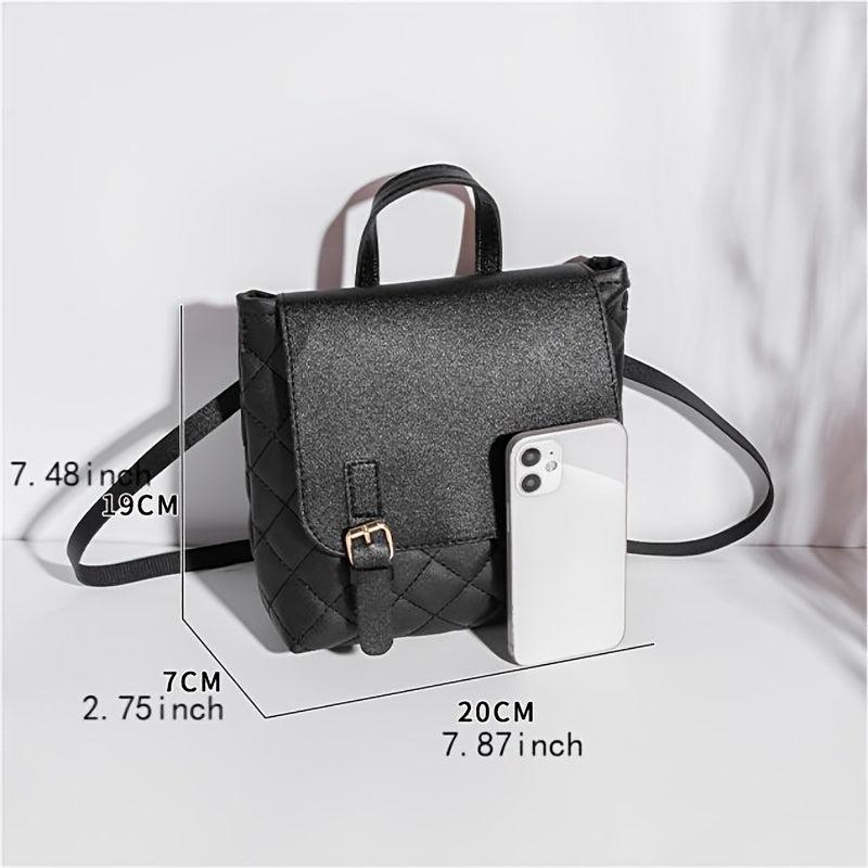 Quilted Flap Backpack Small Faux Leather Backpack For Work & School