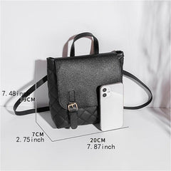 Quilted Flap Backpack Small Faux Leather Backpack For Work & School