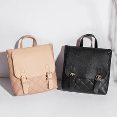 Quilted Flap Backpack Small Faux Leather Backpack For Work & School