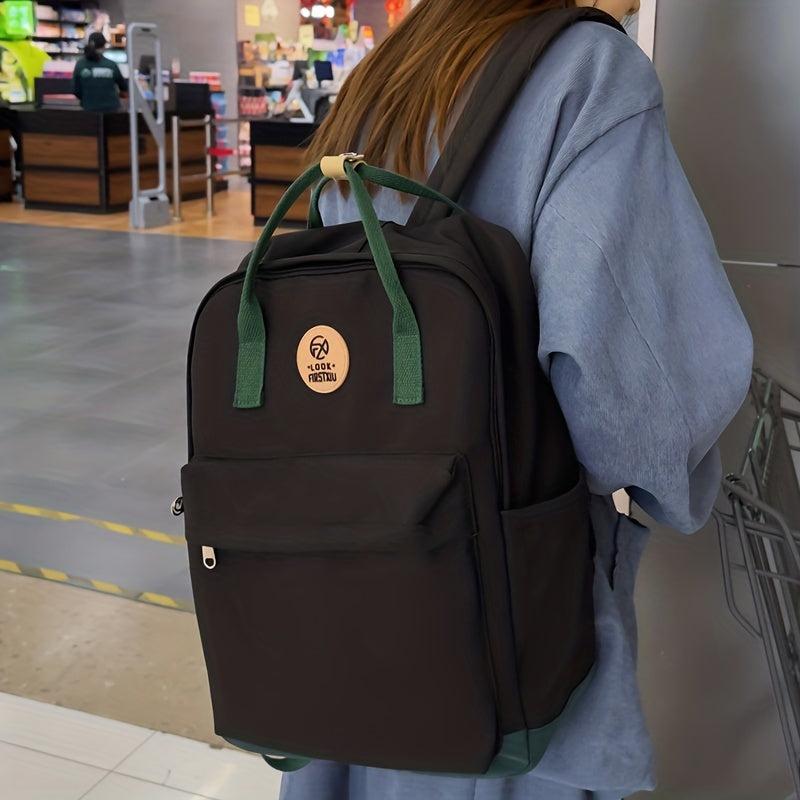Colorblock Zipper Backpack Lightweight Large Capacity Rucksack