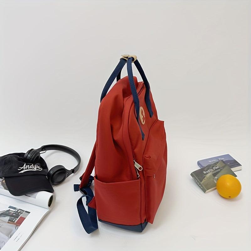 Colorblock Zipper Backpack Lightweight Large Capacity Rucksack