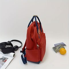 Colorblock Zipper Backpack Lightweight Large Capacity Rucksack