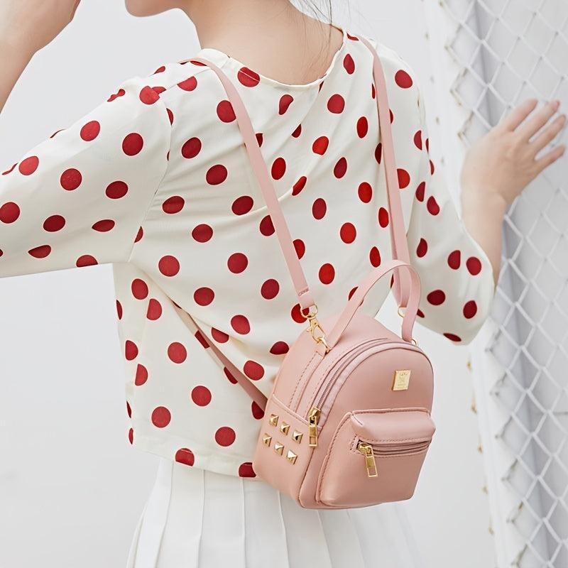 Mini Retro Faux Leather Backpack Rivet Decor Shoulder Bag