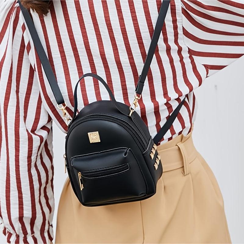 Mini Retro Faux Leather Backpack Rivet Decor Shoulder Bag