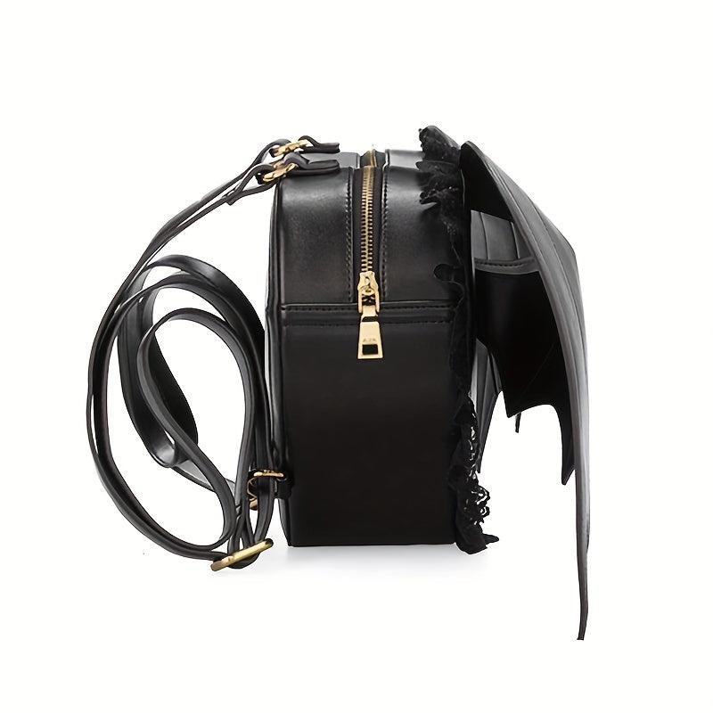 Bat Wings Decor Backpack Halloween Gothic Love Shaped Rucksack