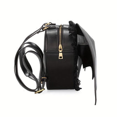 Bat Wings Decor Backpack Halloween Gothic Love Shaped Rucksack