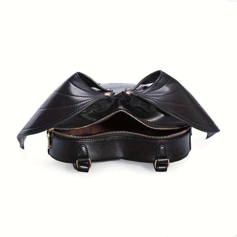 Bat Wings Decor Backpack Halloween Gothic Love Shaped Rucksack
