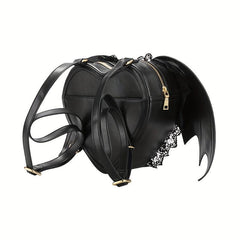 Bat Wings Decor Backpack Halloween Gothic Love Shaped Rucksack