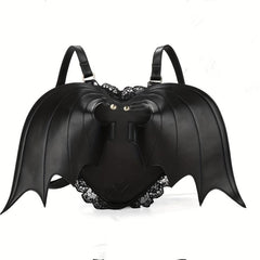 Bat Wings Decor Backpack Halloween Gothic Love Shaped Rucksack