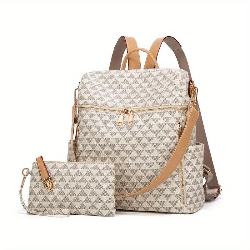 Casual Geometric Pattern Backpack with Purse