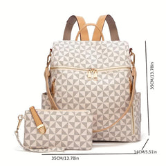 Casual Geometric Pattern Backpack with Purse